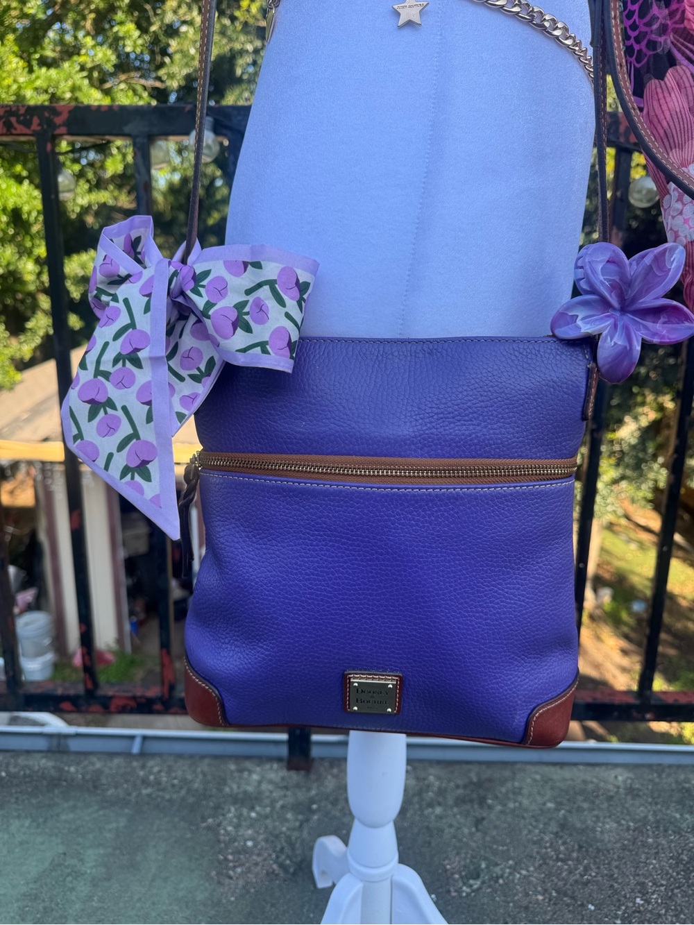 Dooney & Bourke Purple Leather Crossbody with Brown Trim